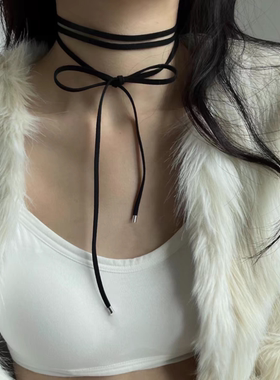 黑色choker蝴蝶结系带项圈无扣