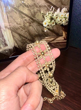 金线钉珠镂空花朵choker项圈纯欲