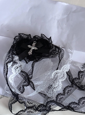 黑白色蕾丝爱心十字架眼罩cos