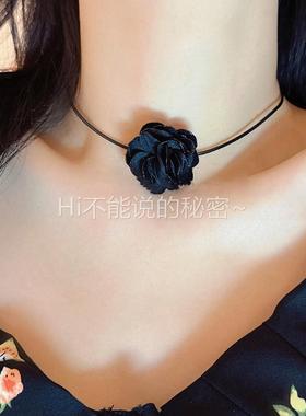 轻奢韩系小香风布艺花朵皮革脖子