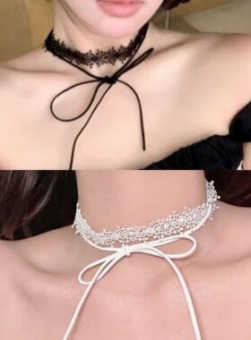 纯欲风蕾丝蝴蝶结绑带项链女款20