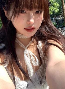 叠戴层次感设计白色蕾丝飘带女春