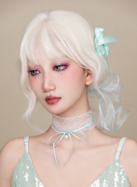 纯欲白色蕾丝choker绿色蝴蝶结