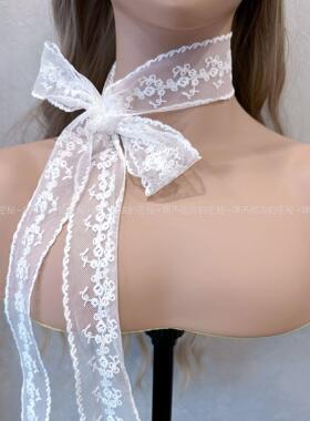 花边白色蕾丝飘带时尚发带长条