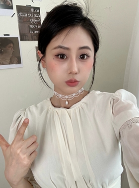 少女白色蕾丝珍珠项圈choker项链