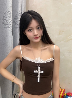 Y2K朋克暗黑十字架毛衣链亚文化