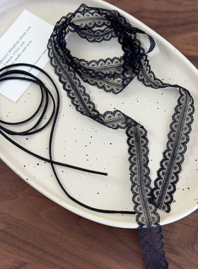 白色长条丝巾蕾丝花边飘带女系脖