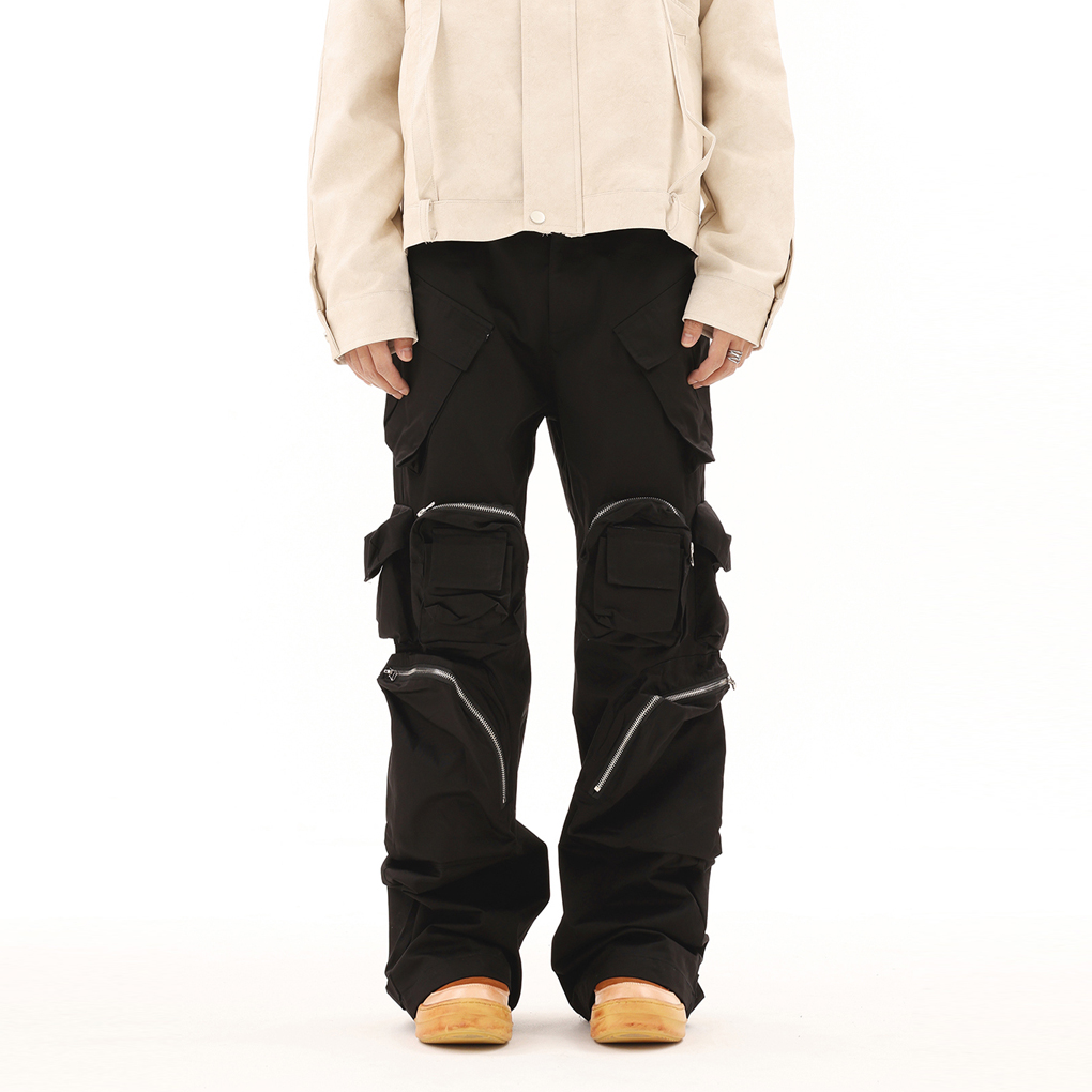 BTSG小众潮牌多口袋拉链机能工装裤美式复古高街vibe阔腿休闲长裤 - 图0