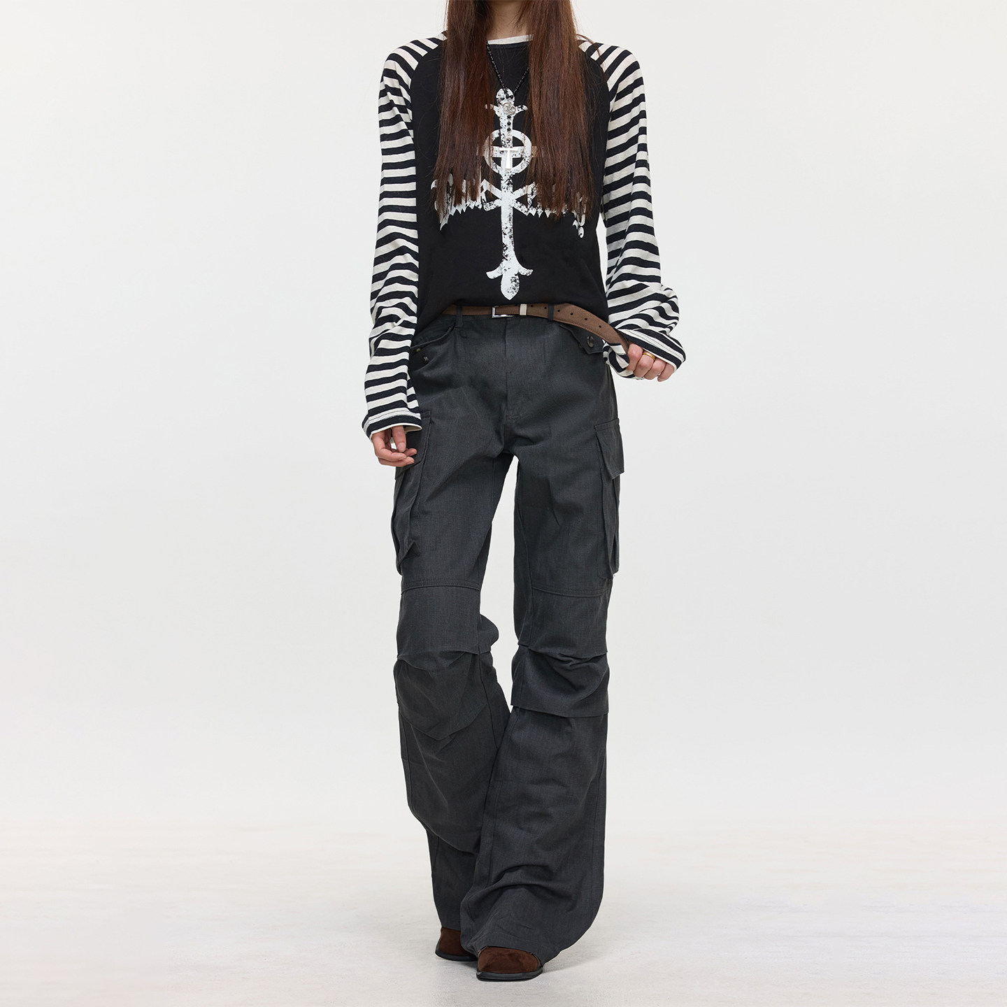 BTSG美式复古Vibe褶皱微喇工装裤小众设计感多口袋修身显高休闲裤,淘宝优惠券,粉丝福利购,淘宝优惠卷