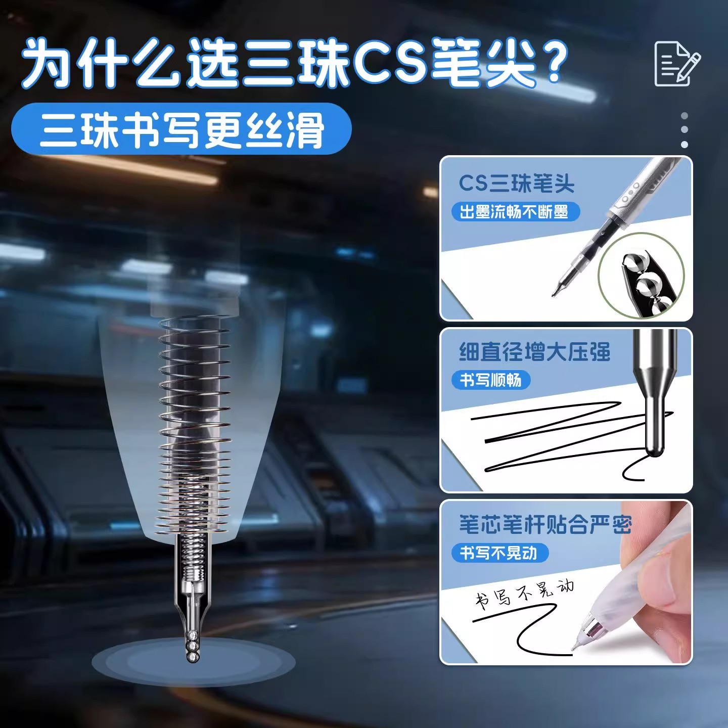 Deli hexagon warrior three-bead CS head press gel pen refill 0.5 speed dry brush question pen large capacity refill