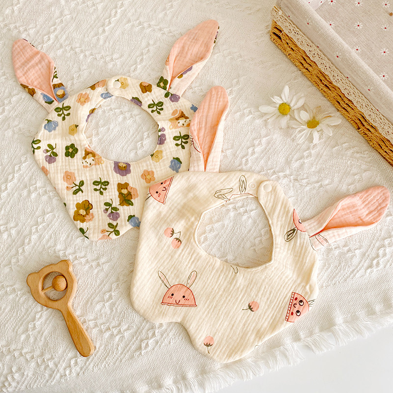 纯棉纱布婴儿围嘴围兜新生儿公主兔耳朵小围嘴口水巾春夏薄款透气,淘宝优惠券,粉丝福利购,淘宝优惠卷