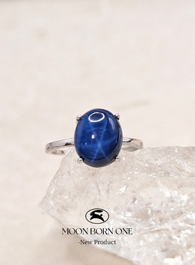 MOON BORN ONE玉兔S925银复古星光蓝宝石戒指小众设计