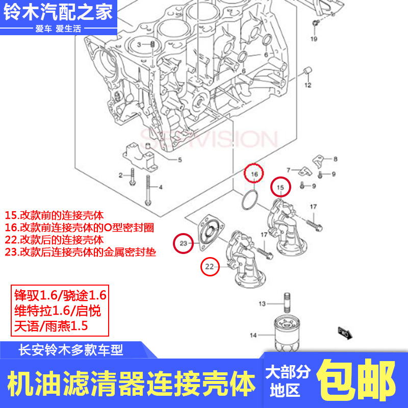 长安铃木锋驭骁途维特拉1.6天语雨燕1.5机油滤清器连接壳体密封垫 - 图2