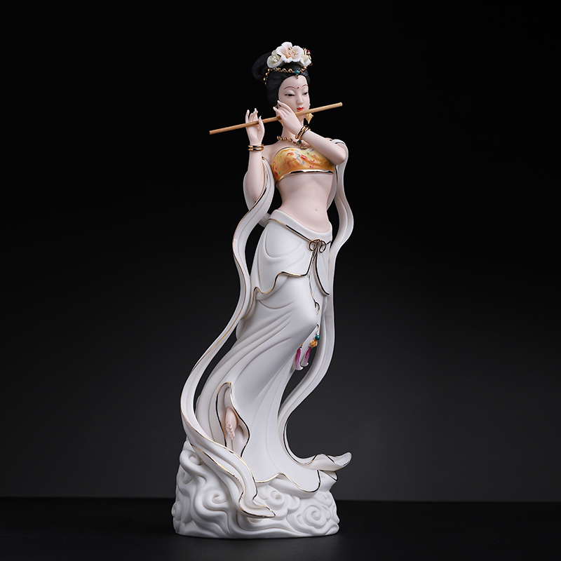七珍 陶瓷摆件《飞天系列 笛韵悠扬》省大师陈戴茹家居艺术装饰品