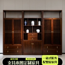 Modern New Chinese Ukim Wood Full Solid Wood Bookcase Portfolio Owner Office Floor Two Door Bookcase Decorative Cabinet