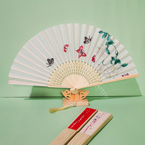 复古中国风女式流苏扇子古典汉服折扇夏季随身折叠学生舞蹈表演扇 - 图0