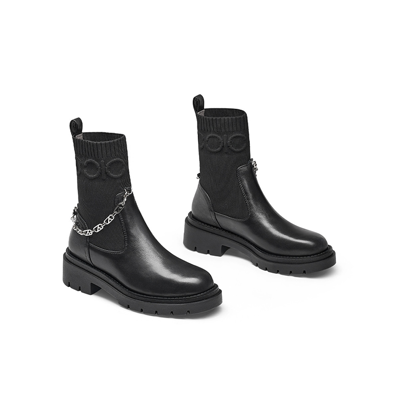 KISS CAT/接吻猫秋冬牛皮圆头瘦瘦靴厚底增高短靴女KA32549-51 - 图3