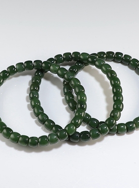 【送证书】和田玉手链 碧玉直切老形珠卡7女款手串 楼叔孤品