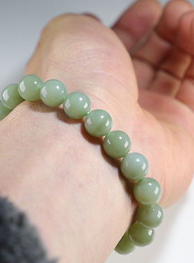 【保真】和田玉手链 10mm圆珠青白玉女款手串1物1拍 楼叔孤品