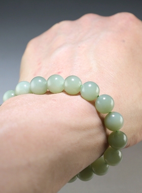 [卡10]和田玉手链 天然青白玉女款手串 楼叔精选