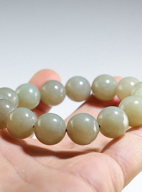 【福利价】和田玉手链 微瑕卡14青白玉圆珠手串 楼叔孤品