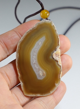 【孤品】天然缠丝黄玛瑙片毛衣链挂件 女款吊坠 楼叔孤品