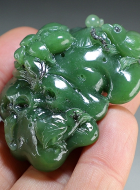 【两只小鸡】和田玉手玩件 新疆碧玉莲花荷叶把件 楼叔孤品