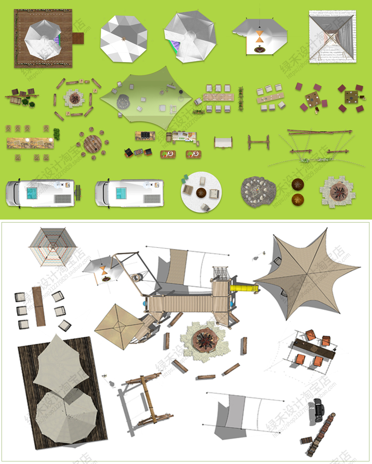 网红露营帐篷ps彩平图野营平面图房车营地露营设施效果图psd素材 - 图0