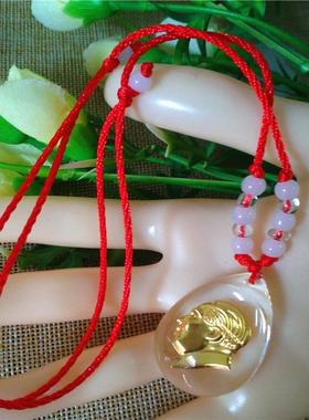 天然水晶观音佛公镶金吊坠