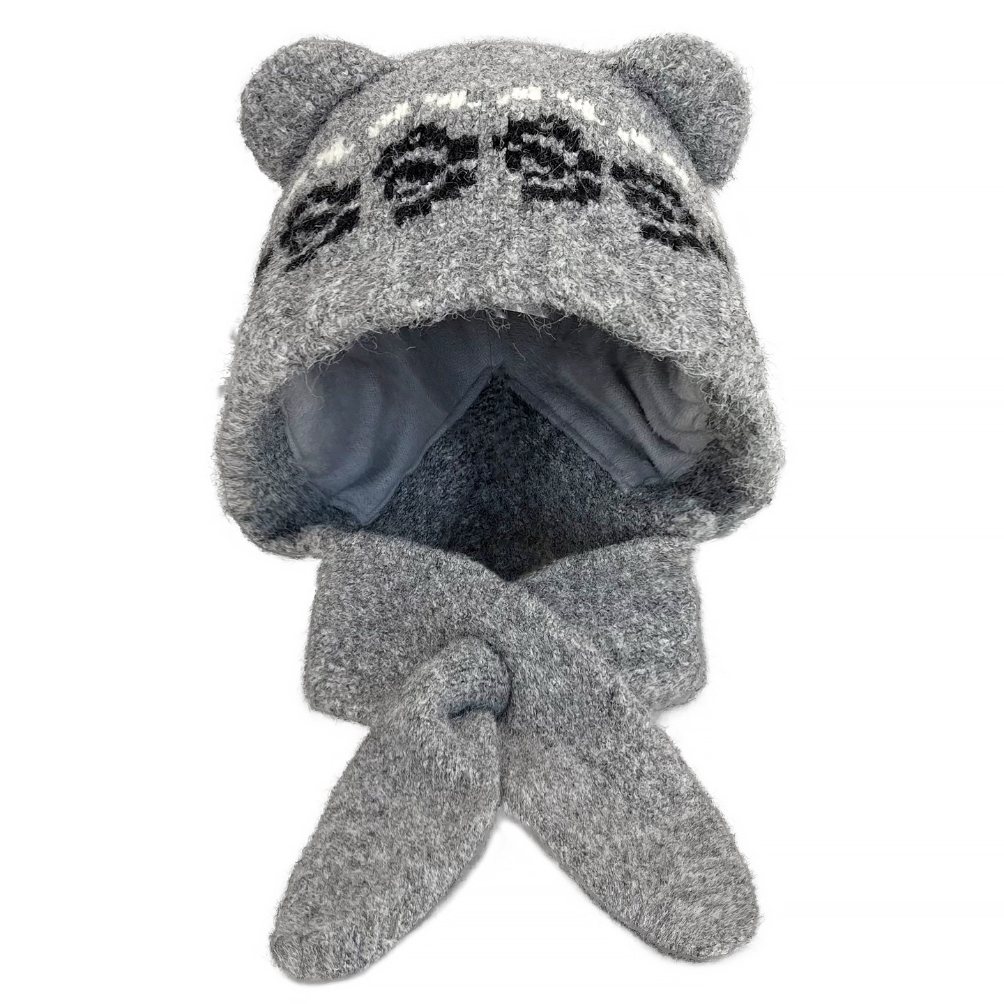 费尔岛提花羊毛混纺小熊针织帽子女秋冬新款围巾一体护耳毛线帽潮,淘宝优惠券,粉丝福利购,淘宝优惠卷