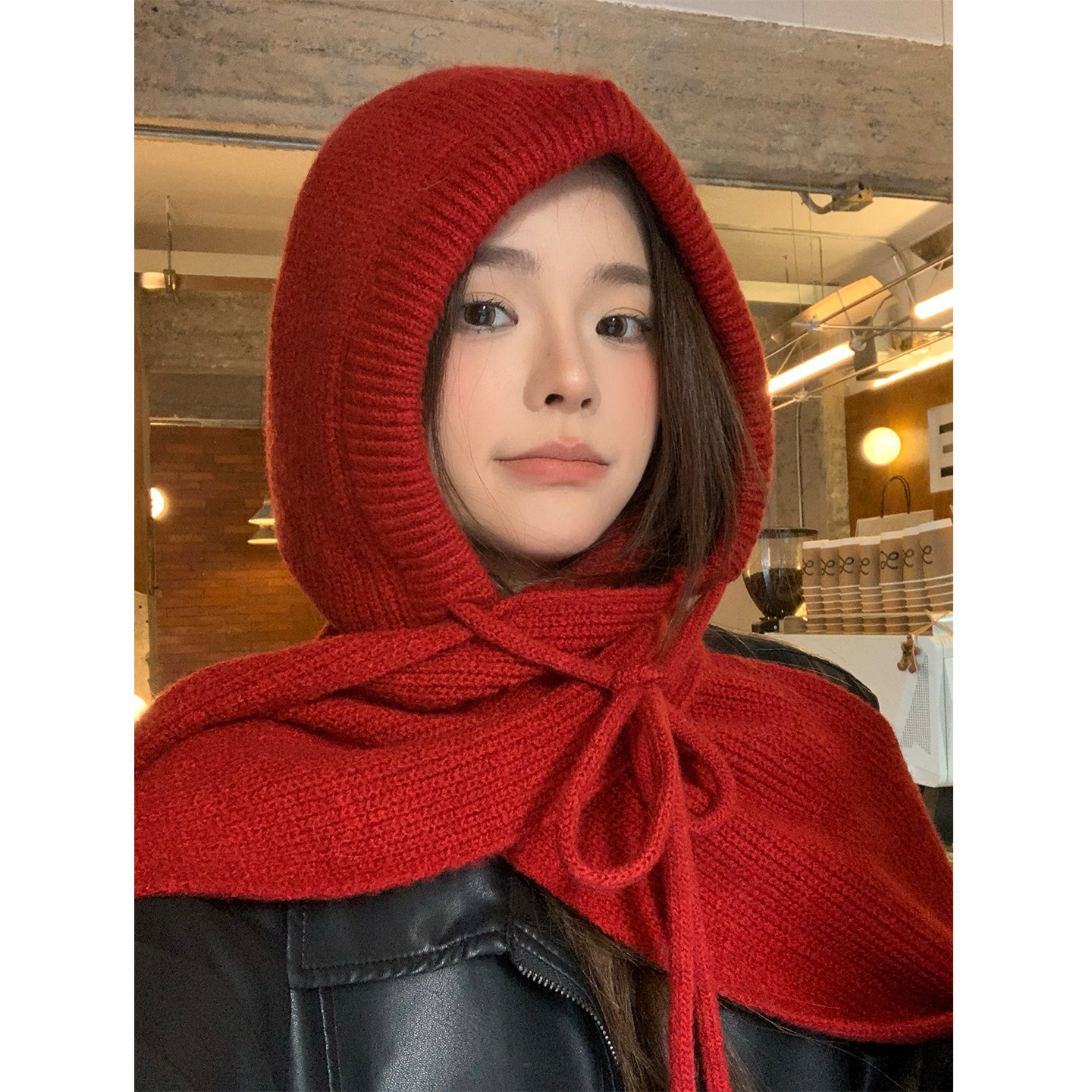 韩版蓝色巴拉克拉法帽子女秋冬季保暖毛线帽子围巾一体连帽针织帽,淘宝优惠券,粉丝福利购,淘宝优惠卷