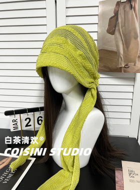 张子枫同款复古编织包头帽子系带