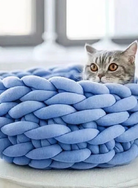 灌心棉手编粗毛线diy毯子猫窝线