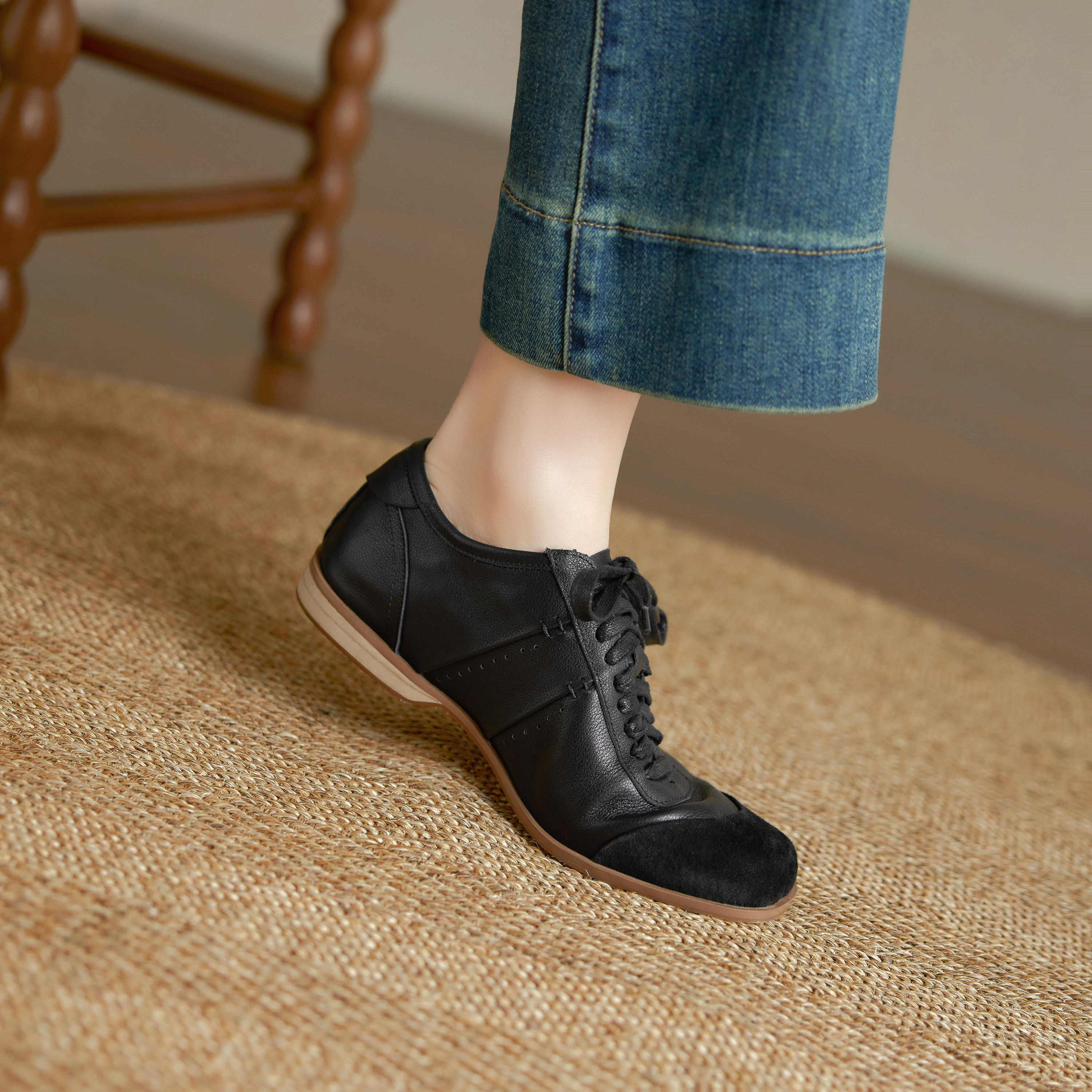 lorem香港 26春季新款德训鞋平跟方头系带简约百搭深口休闲小皮鞋,淘宝优惠券,粉丝福利购,淘宝优惠卷