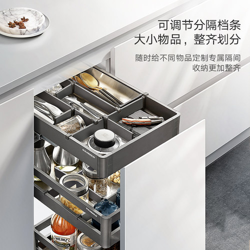 悍高厨房橱柜工具拉篮单层抽屉式开门式兼容铝合金阻尼收纳置物架 - 图3