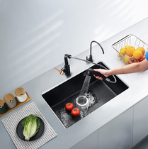 Tough Kitchen Quartz Stone Sink White Black Large Single Sink Wash Vegetable Pool Dishwashing Basin Table Up And Down Basin Drain Basket Plan