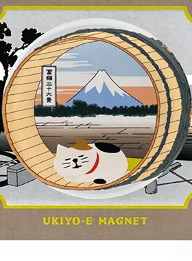 日式猫 浮世绘 猫咪亚克力磁力冰箱贴ins风 富士山装饰