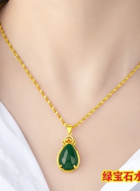 新款沙金项链女不掉色锁骨链水波链宝石吊坠时尚首饰学生情侣礼物