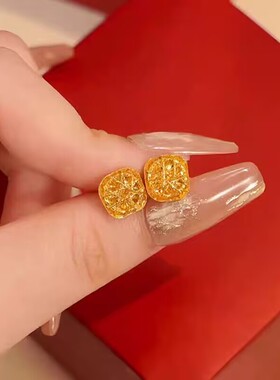 一眼心动浪漫玫瑰花朵沙金耳钉