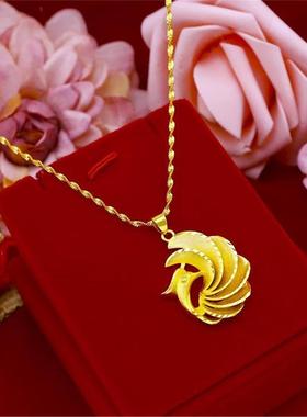 香港正品真金色孔雀吊坠沙金项链