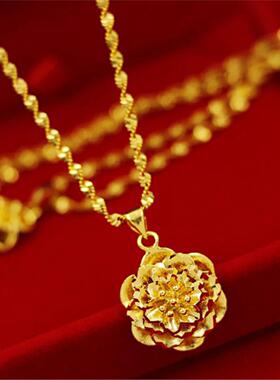 越南沙金项链女真金色爱心吊坠
