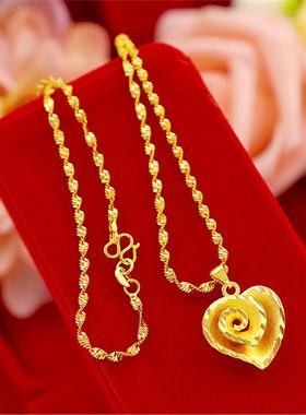 真金色项链女玫瑰之恋吊坠不掉色