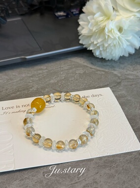 原创天然黄塔晶白水晶手链女款单圈简约百搭饰品礼物送女友闺蜜