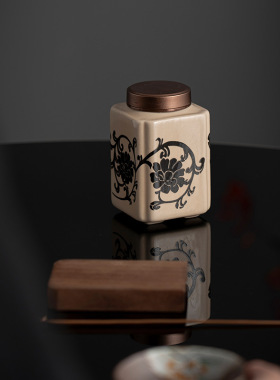 草木灰缠枝莲茶叶罐陶瓷防潮密封储茶罐小号便携储物罐红绿茶茶仓