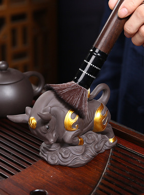 中式陶瓷牛紫砂茶宠摆件牛转乾坤