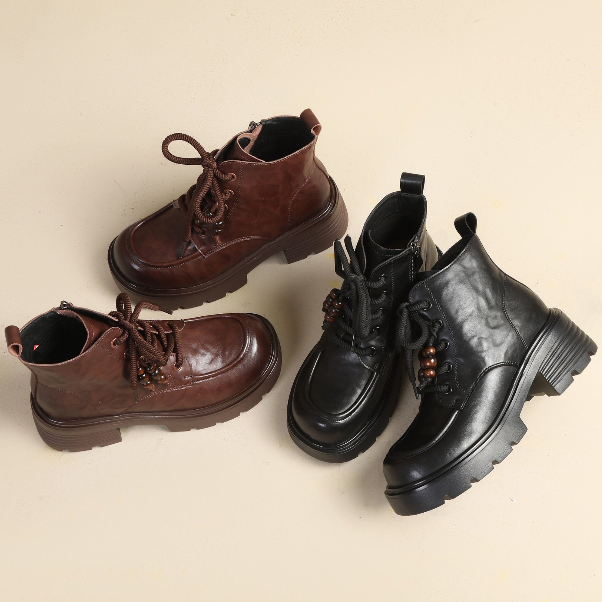 头层牛皮马丁靴女真皮短靴厚底轻便软底增高圆头休闲中跟系带短筒,淘宝优惠券,粉丝福利购,淘宝优惠卷