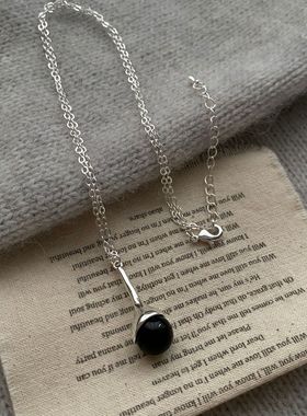 时尚ins风玛瑙吊坠项链套装气质温柔感耳钉925银针冷淡风颈链