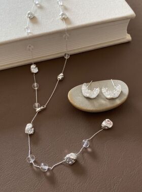 ins风水晶流光串珠项链感气质时髦多种戴法颈链耳钉项链套装