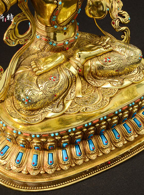 全鎏金文殊菩萨铜像摆件