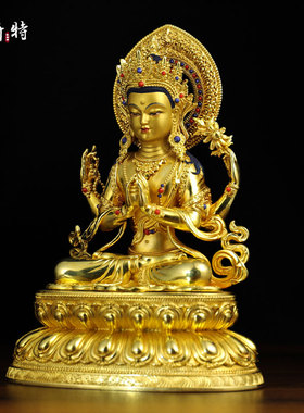 全鎏金四臂观音铜像摆件
